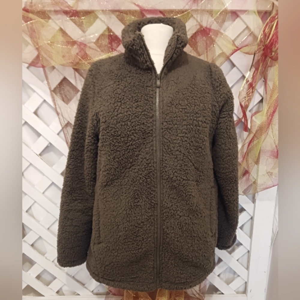 Zenana khaki green sherpa jacket women's sz Lg